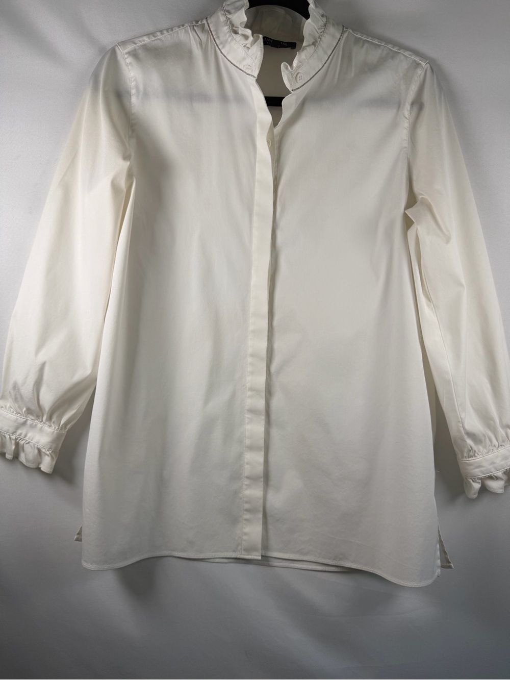 Lafayette 148 White Ruffle Collar Button Down Tunic Shirt M